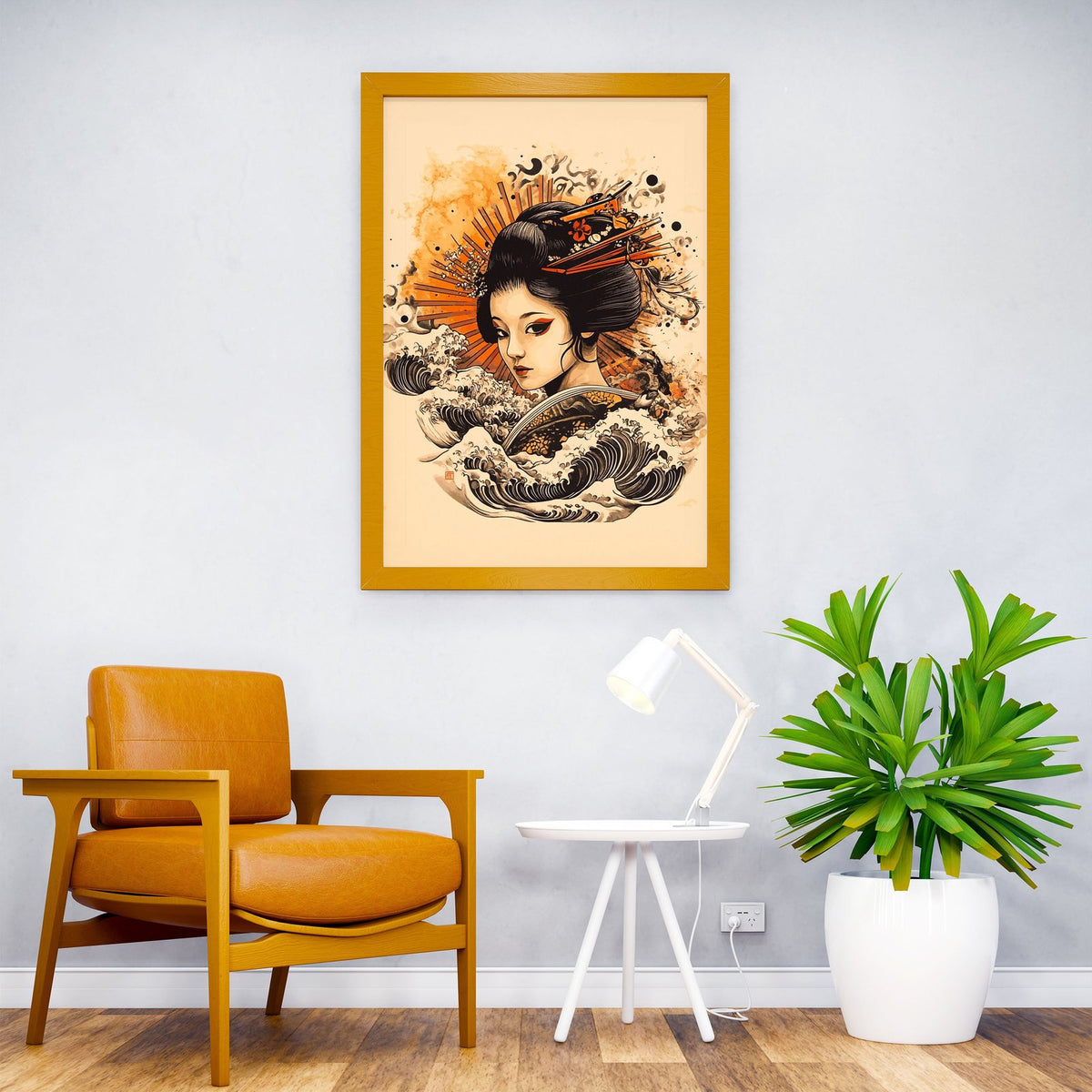 Geisha with Waves Asian Style Poster | Wall Art for Home & Office | High-Quality Print - High-Quality Visual Display