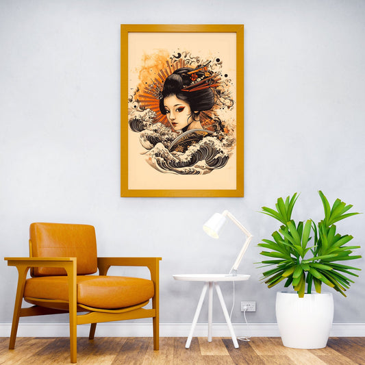 Geisha with Waves Asian Style Poster | Wall Art for Home & Office | High-Quality Print - High-Quality Visual Display