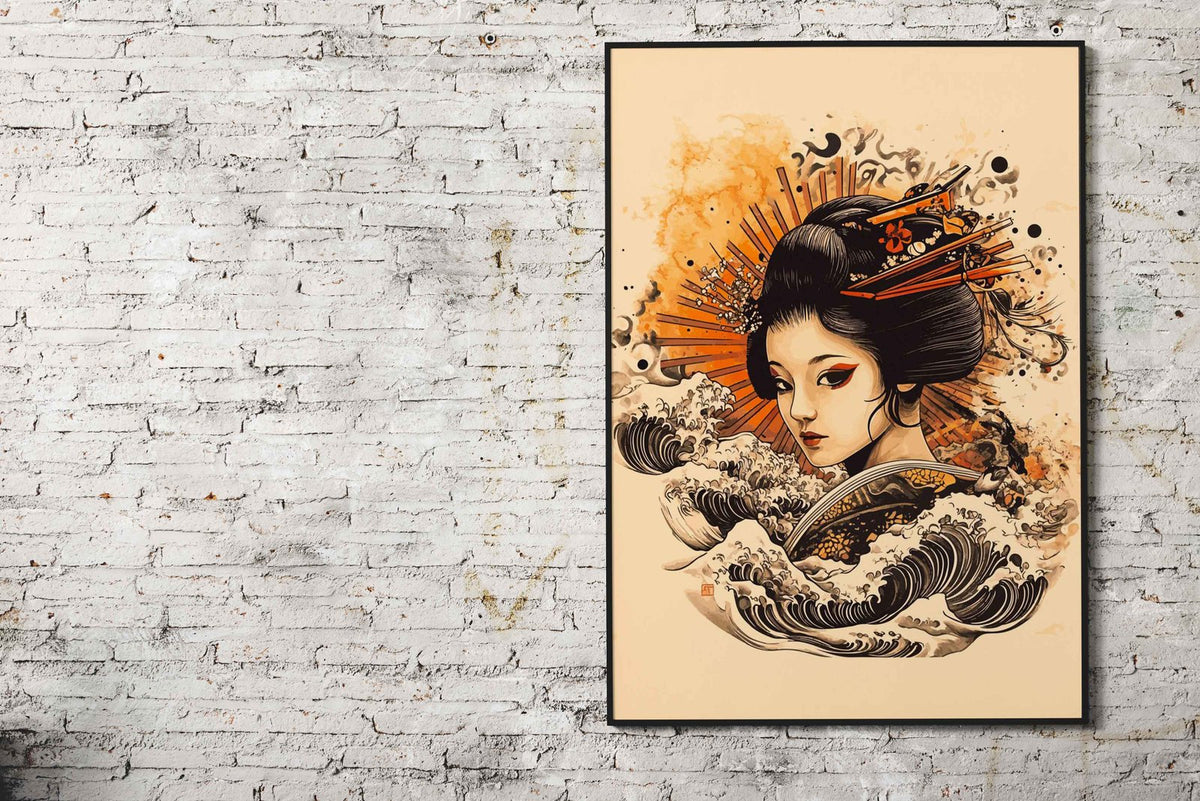 Geisha with Waves Asian Style Poster | Wall Art for Home & Office | High-Quality Print - High-Quality Visual Display