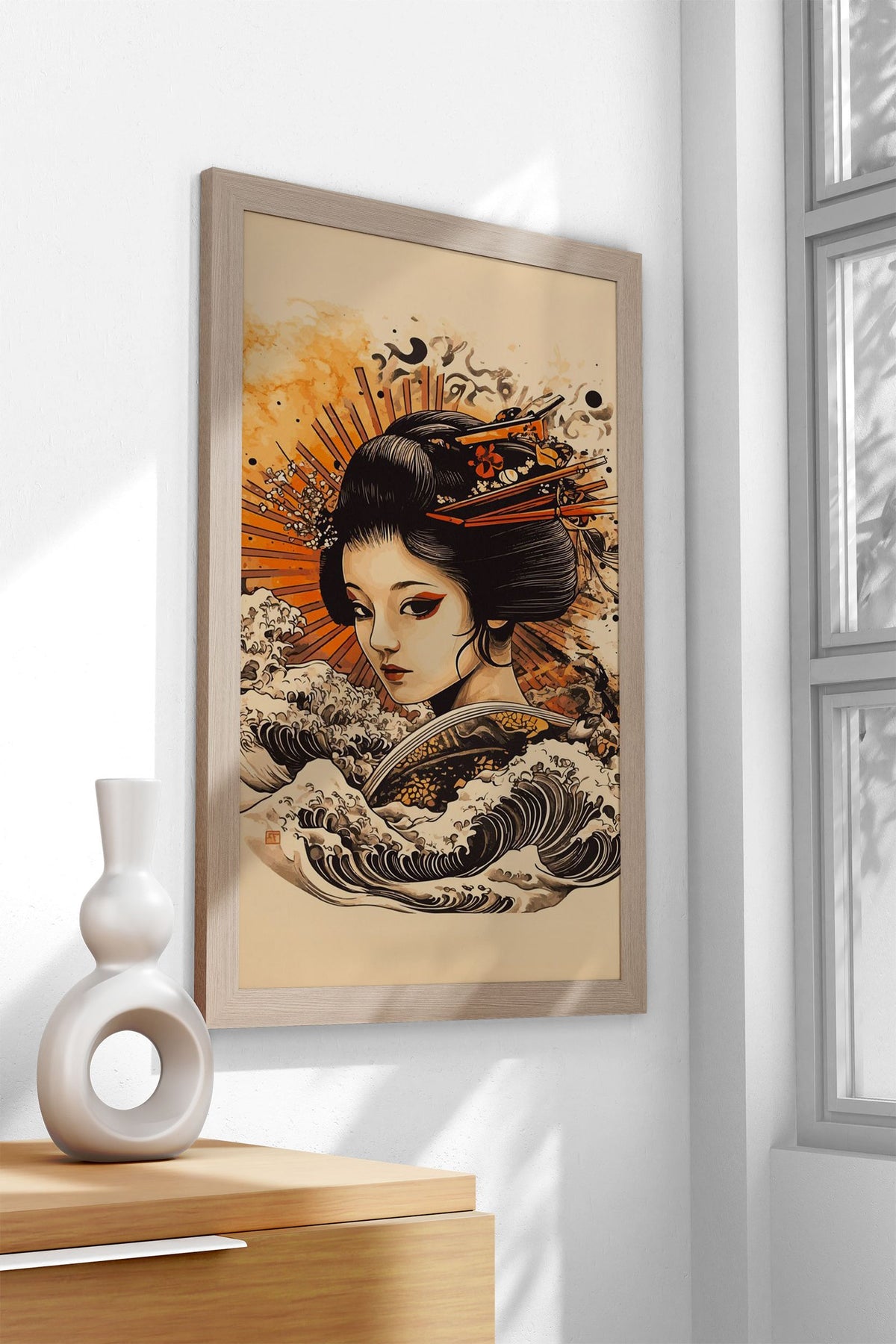 Geisha with Waves Asian Style Poster | Wall Art for Home & Office | High-Quality Print - High-Quality Visual Display