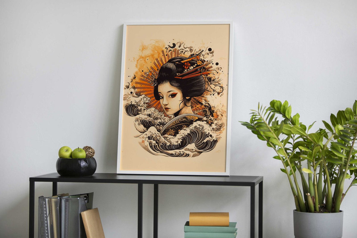 Geisha with Waves Asian Style Poster | Wall Art for Home & Office | High-Quality Print - High-Quality Visual Display