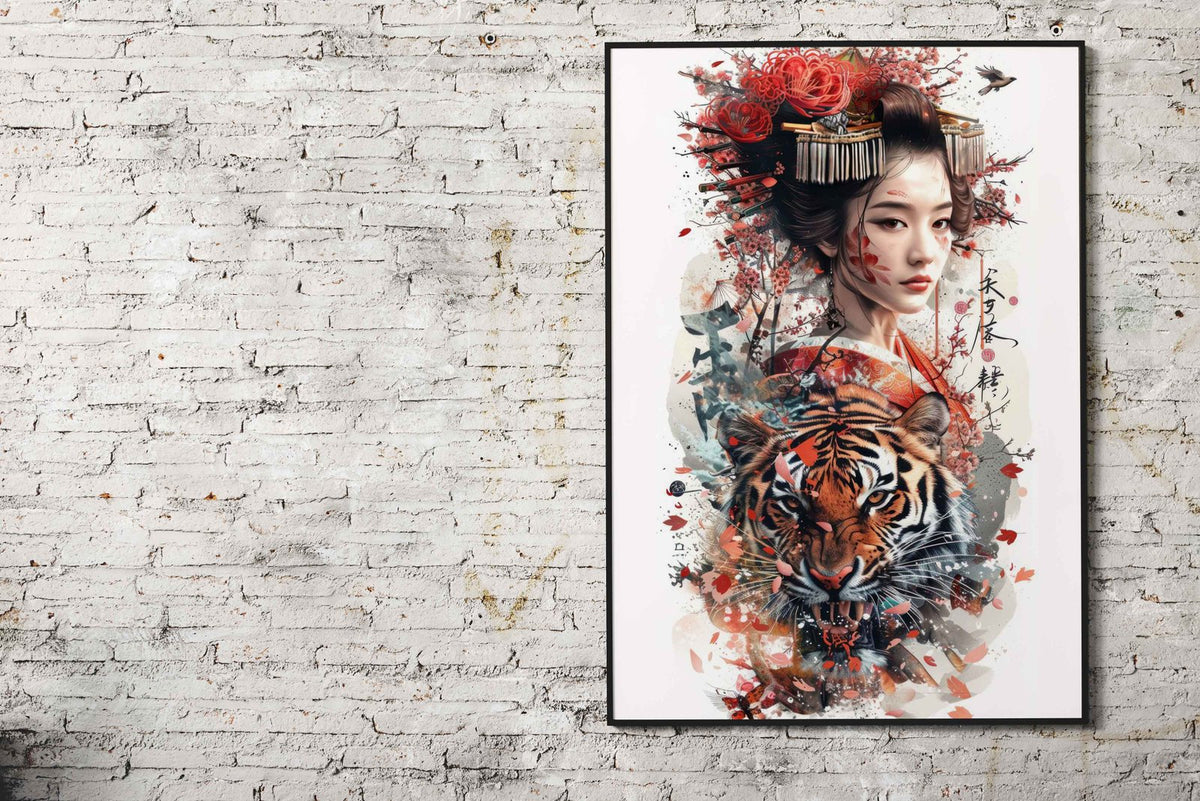 Geisha with a tiger Asian Style Poster | Wall Art for Home & Office | High-Quality Print - High-Quality Visual Display