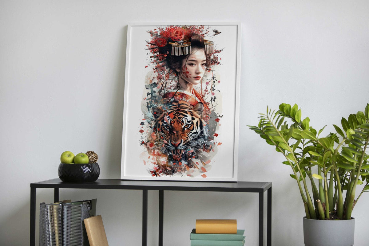 Geisha with a tiger Asian Style Poster | Wall Art for Home & Office | High-Quality Print - High-Quality Visual Display