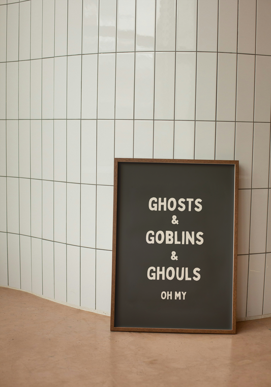 Ghosts & Goblins & Ghouls Oh My | Cream and Charcoal | Art Print - High-Quality Premium Wall Art Decor Sticker