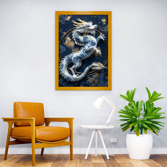 Gilded Porcelain Dragon Asian Style Poster | Wall Art for Home & Office | High-Quality Print - High-Quality Visual Display