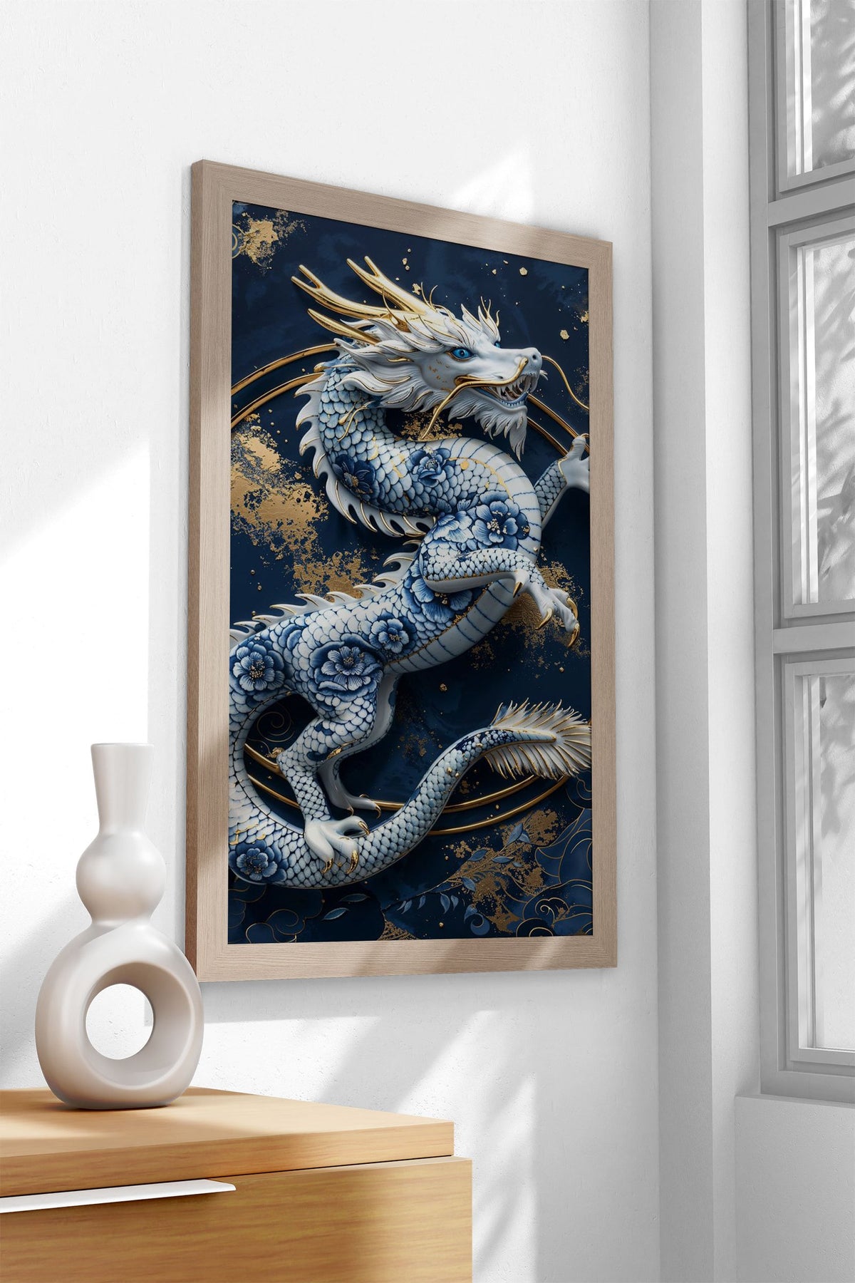 Gilded Porcelain Dragon Asian Style Poster | Wall Art for Home & Office | High-Quality Print - High-Quality Visual Display