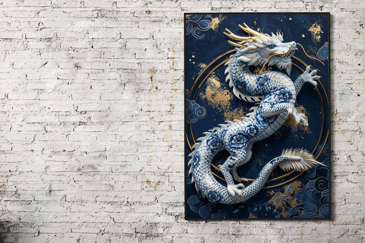 Gilded Porcelain Dragon Asian Style Poster | Wall Art for Home & Office | High-Quality Print - High-Quality Visual Display