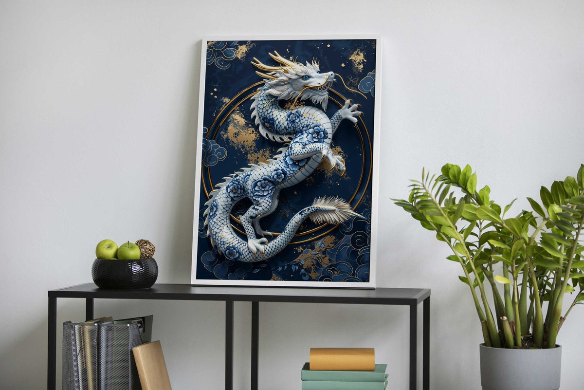 Gilded Porcelain Dragon Asian Style Poster | Wall Art for Home & Office | High-Quality Print - High-Quality Visual Display