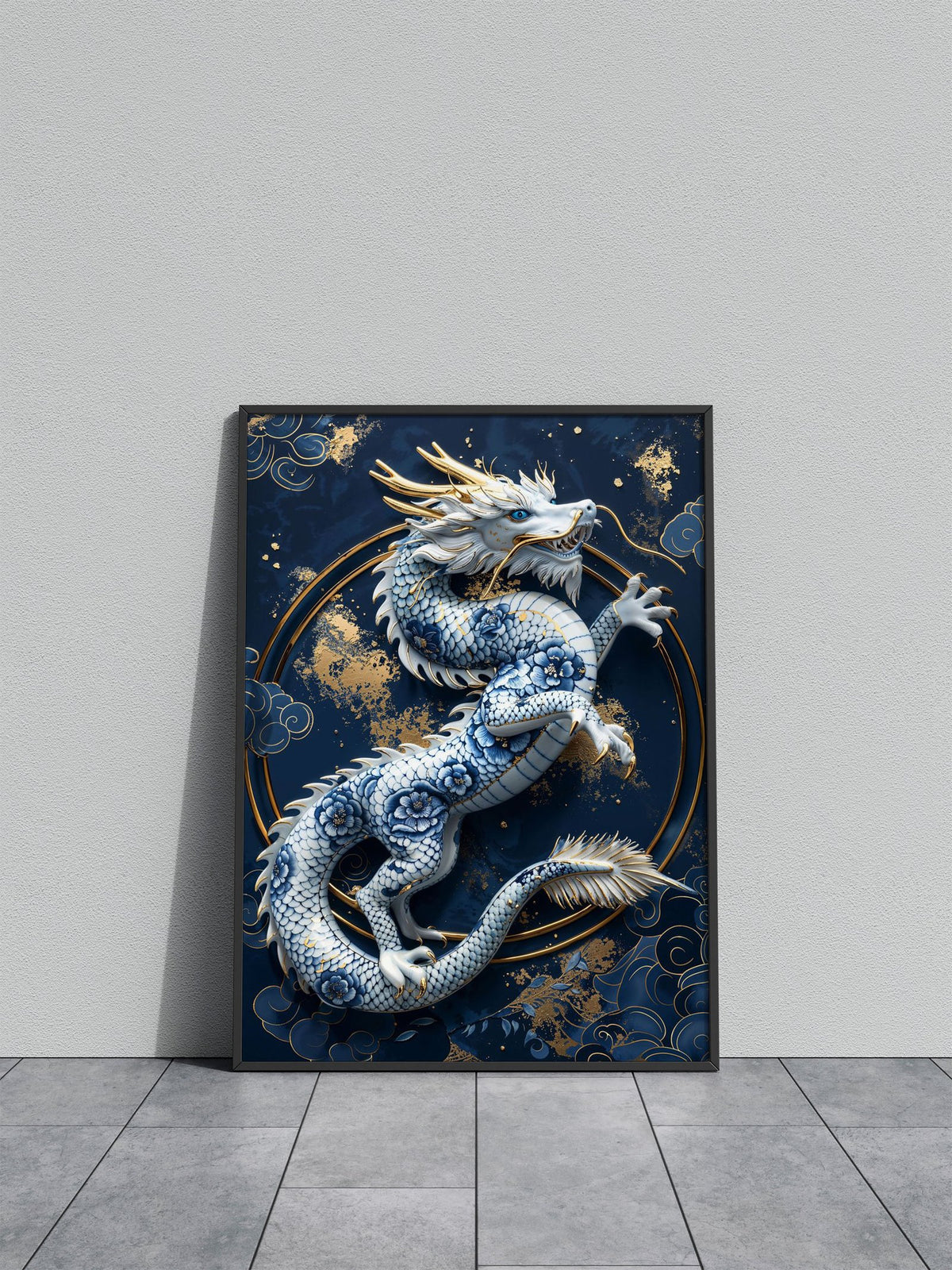 Gilded Porcelain Dragon Asian Style Poster | Wall Art for Home & Office | High-Quality Print - High-Quality Visual Display