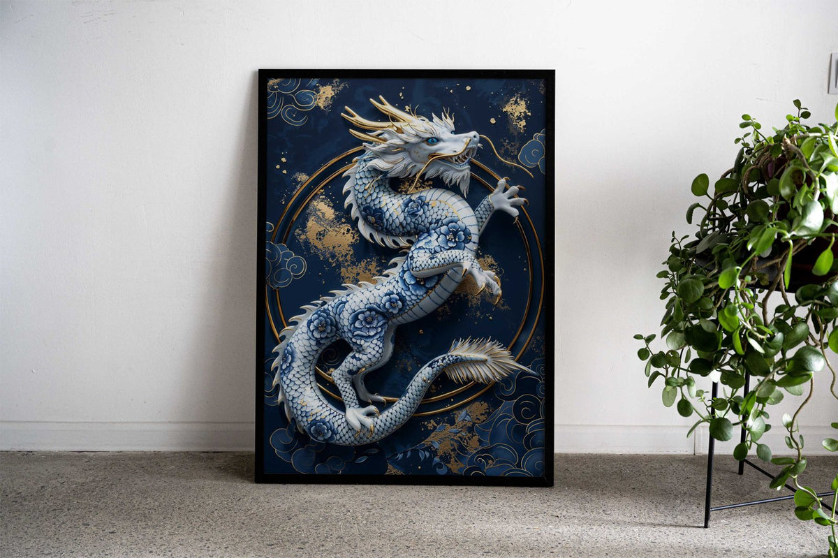 Gilded Porcelain Dragon Asian Style Poster | Wall Art for Home & Office | High-Quality Print - High-Quality Visual Display