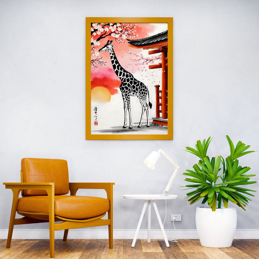 Giraffe Japan Painting Asian Style Poster | Wall Art for Home & Office | High-Quality Print - High-Quality Visual Display