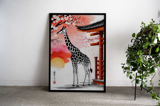 Giraffe Japan Painting Asian Style Poster | Wall Art for Home & Office | High-Quality Print - High-Quality Visual Display