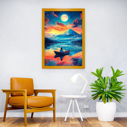 Girl Boat Mount Fuji Asian Style Poster | Wall Art for Home & Office | High-Quality Print - High-Quality Visual Display