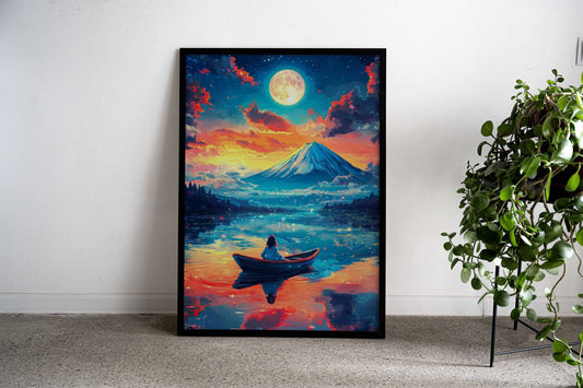 Girl Boat Mount Fuji Asian Style Poster | Wall Art for Home & Office | High-Quality Print - High-Quality Visual Display