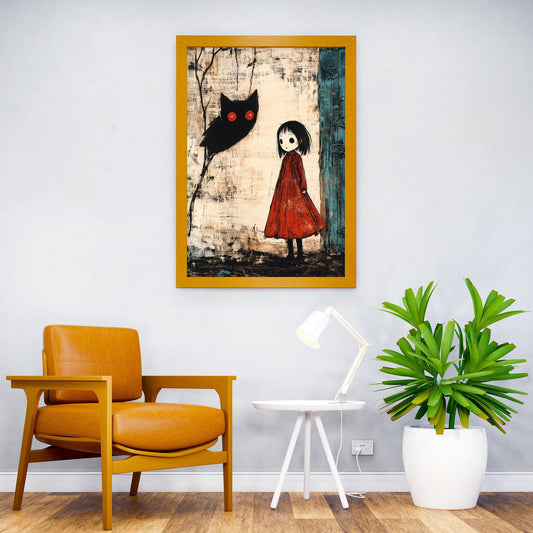 Girl and Black Owl Asian Style Poster | Wall Art for Home & Office | High-Quality Print - High-Quality Visual Display