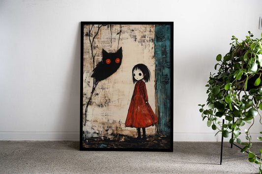Girl and Black Owl Asian Style Poster | Wall Art for Home & Office | High-Quality Print - High-Quality Visual Display
