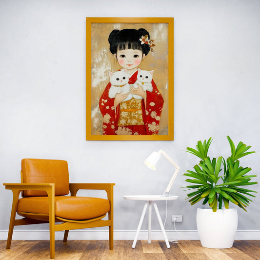 Girl in Kimono with Cats Asian Style Poster | Wall Art for Home & Office | High-Quality Print - High-Quality Visual Display