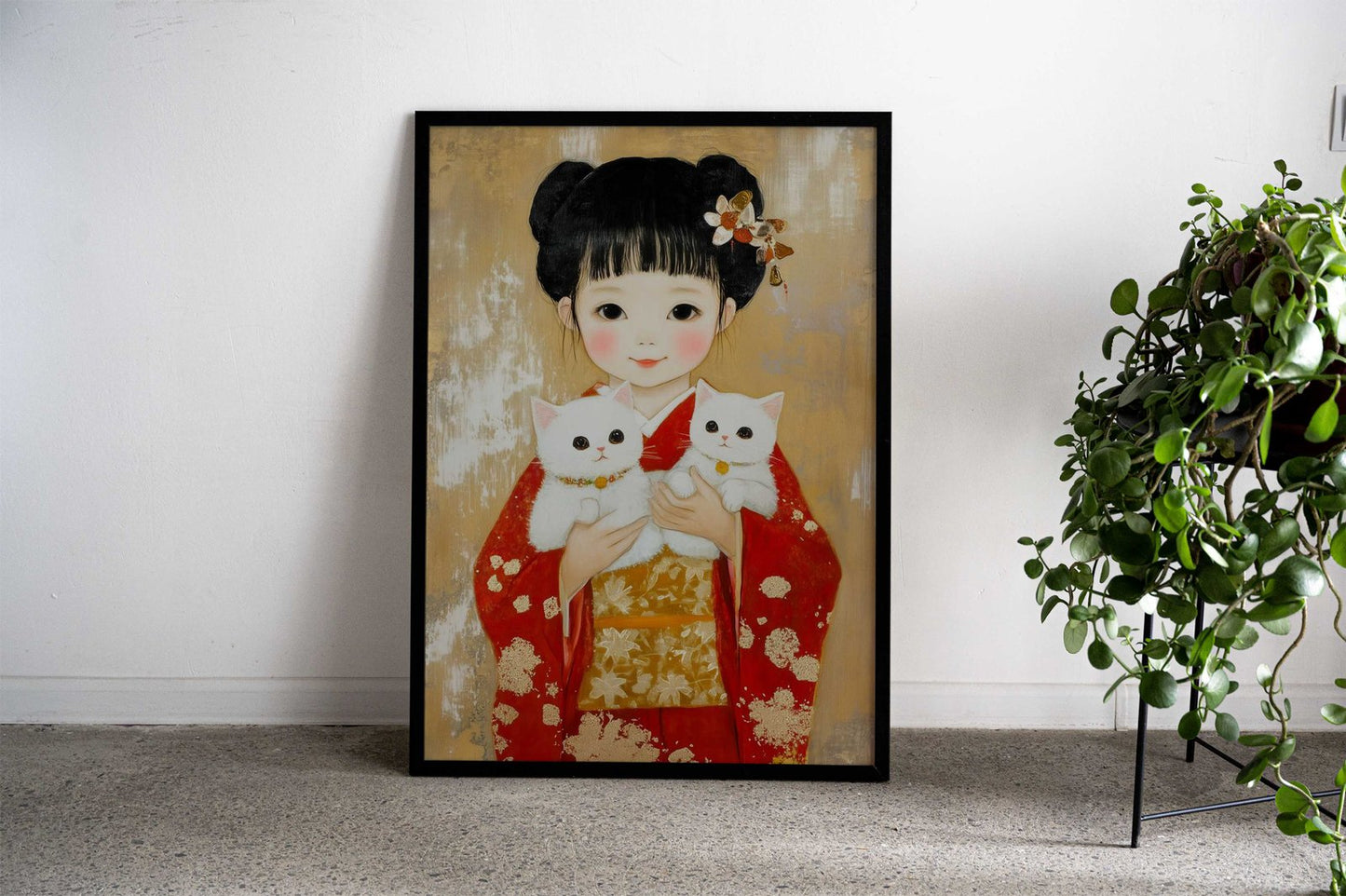 Girl in Kimono with Cats Asian Style Poster | Wall Art for Home & Office | High-Quality Print - High-Quality Visual Display