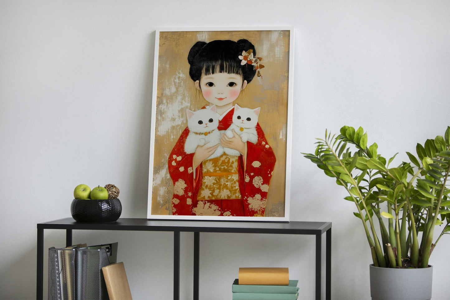 Girl in Kimono with Cats Asian Style Poster | Wall Art for Home & Office | High-Quality Print - High-Quality Visual Display