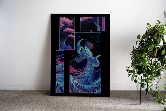 Girl kimono Sakura Tree Asian Style Poster | Wall Art for Home & Office | High-Quality Print - High-Quality Visual Display