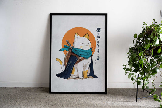 Going to save the princess, meow! Asian Style Poster | Wall Art for Home & Office | High-Quality Print - High-Quality Visual Display