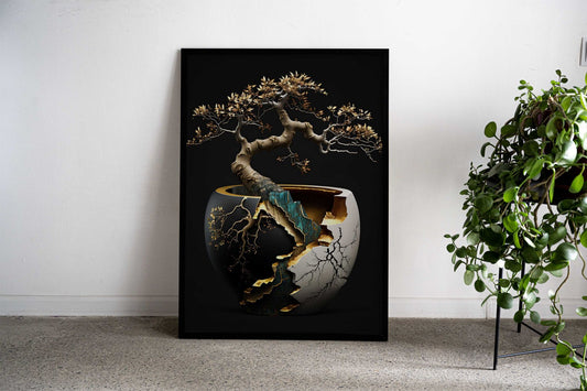 Gold Abstract Bonsai Asian Style Poster | Wall Art for Home & Office | High-Quality Print - High-Quality Visual Display