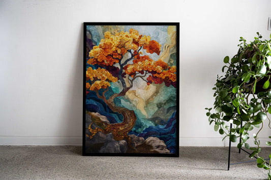 Gold Abstract Glass Bonsai Asian Style Poster | Wall Art for Home & Office | High-Quality Print - High-Quality Visual Display