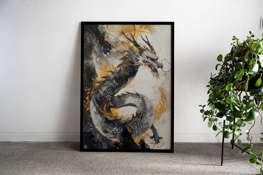 Gold Ancient Asian Dragon Asian Style Poster | Wall Art for Home & Office | High-Quality Print - High-Quality Visual Display