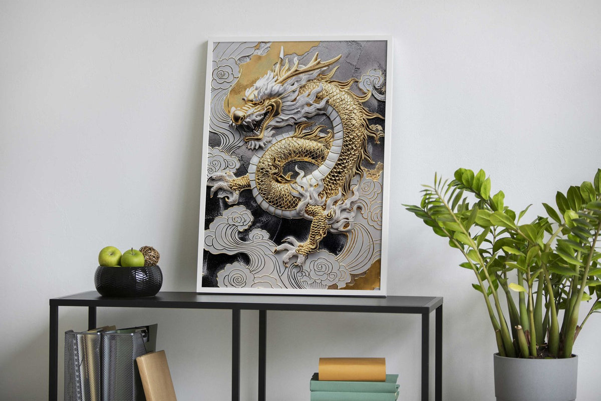 Gold Asian Dragon Majesty Asian Style Poster | Wall Art for Home & Office | High-Quality Print - High-Quality Visual Display