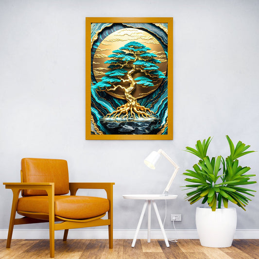 Gold Bonsai Tree Art Asian Style Poster | Wall Art for Home & Office | High-Quality Print - High-Quality Visual Display