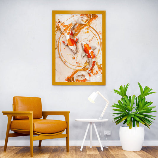 Gold Fish on Marble Asian Style Poster | Wall Art for Home & Office | High-Quality Print - High-Quality Visual Display