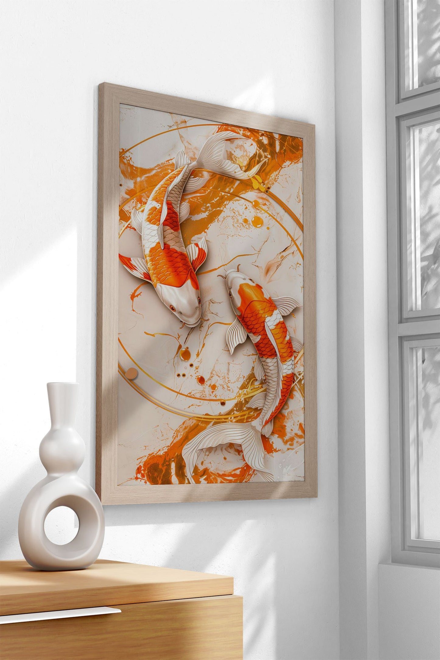 Gold Fish on Marble Asian Style Poster | Wall Art for Home & Office | High-Quality Print
