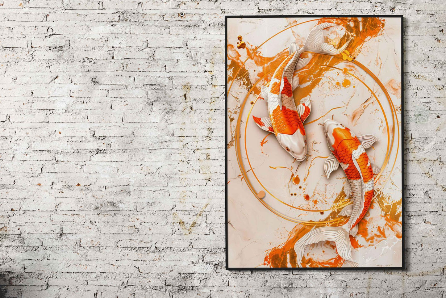 Gold Fish on Marble Asian Style Poster | Wall Art for Home & Office | High-Quality Print