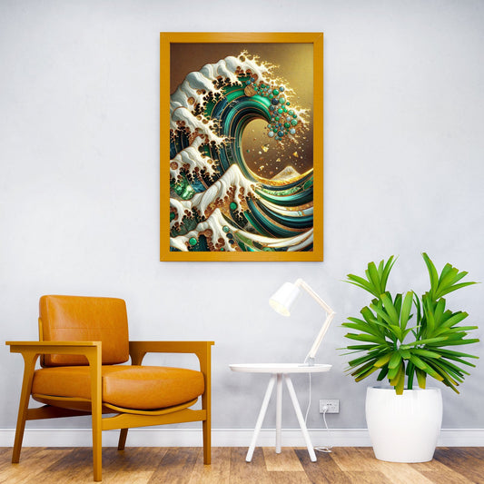 Gold Great Wave Abstract Asian Style Poster | Wall Art for Home & Office | High-Quality Print - High-Quality Visual Display