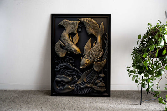 Gold Relief Deco Asian Style Poster | Wall Art for Home & Office | High-Quality Print - High-Quality Visual Display