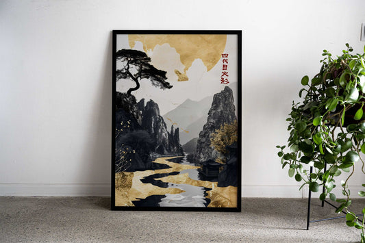 Gold River japan Asian Style Poster | Wall Art for Home & Office | High-Quality Print - High-Quality Visual Display