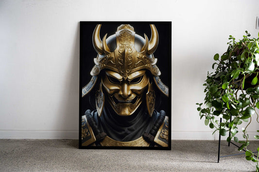 Gold Samurai Warrior Mask Asian Style Poster | Wall Art for Home & Office | High-Quality Print - High-Quality Visual Display