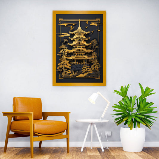 Gold Temple Dojo Asian Style Poster | Wall Art for Home & Office | High-Quality Print - High-Quality Visual Display