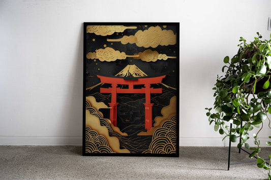 Gold Torii Gate Asian Style Poster | Wall Art for Home & Office | High-Quality Print - High-Quality Visual Display