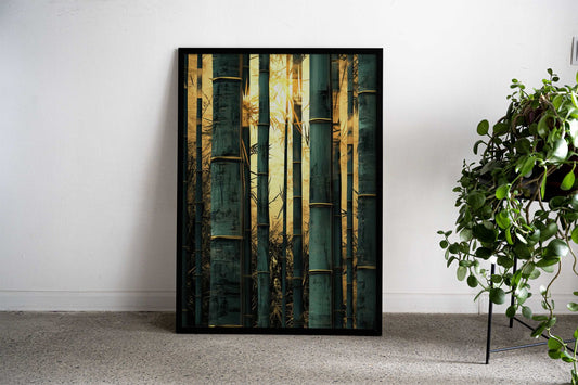 Golden Bamboo Serenity Asian Style Poster | Wall Art for Home & Office | High-Quality Print - High-Quality Visual Display