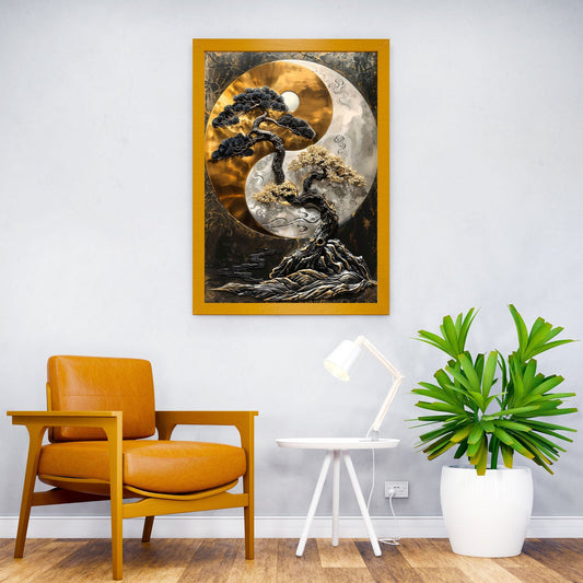 Golden Bonsai Balance Asian Style Poster | Wall Art for Home & Office | High-Quality Print - High-Quality Visual Display