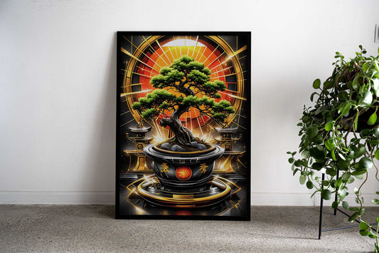 Golden Bonsai Kintsugi Asian Style Poster | Wall Art for Home & Office | High-Quality Print - High-Quality Visual Display