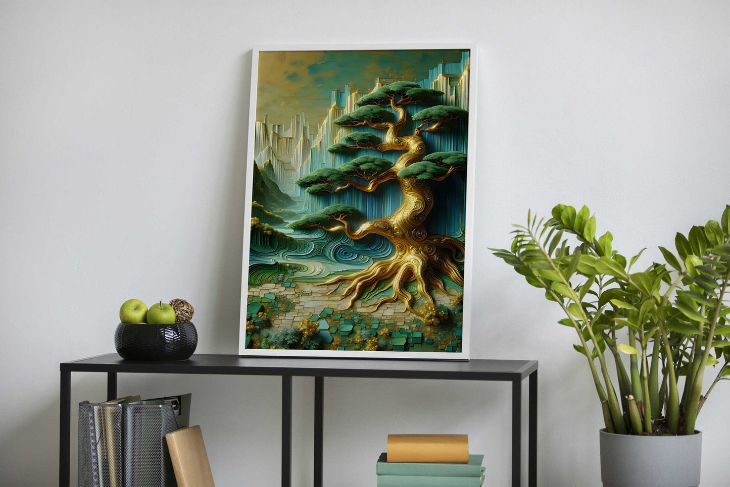 Golden Bonsai Tree Abstract Landscape Asian Style Poster | Wall Art for Home & Office | High-Quality Print