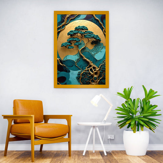 Golden Bonsai Tree Art Asian Style Poster | Wall Art for Home & Office | High-Quality Print - High-Quality Visual Display