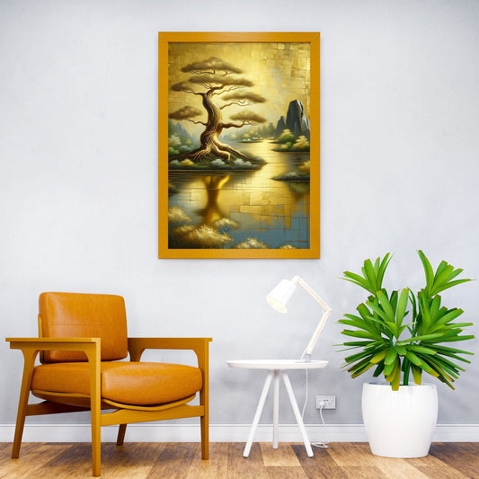 Golden Bonsai Tree Asian Style Poster | Wall Art for Home & Office | High-Quality Print - High-Quality Visual Display