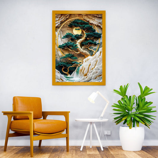 Golden Bonsai Wall Art Asian Style Poster | Wall Art for Home & Office | High-Quality Print - High-Quality Visual Display