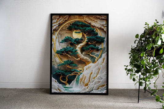 Golden Bonsai Wall Art Asian Style Poster | Wall Art for Home & Office | High-Quality Print - High-Quality Visual Display