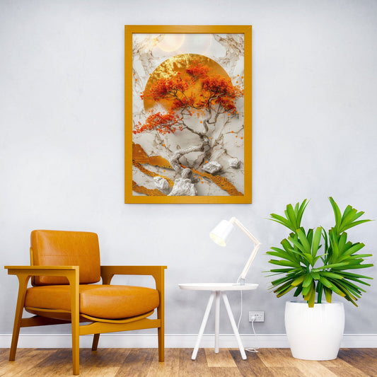 Golden Bonsai Asian Style Poster | Wall Art for Home & Office | High-Quality Print - High-Quality Visual Display