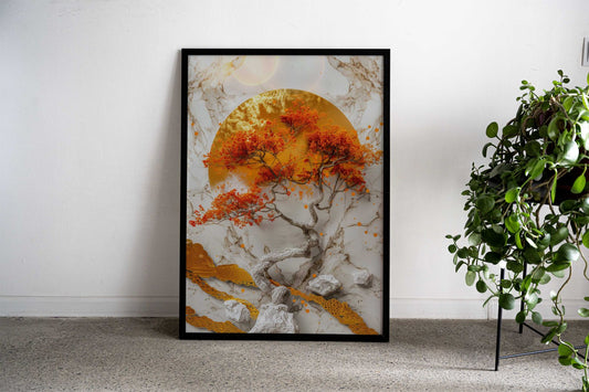 Golden Bonsai Asian Style Poster | Wall Art for Home & Office | High-Quality Print - High-Quality Visual Display