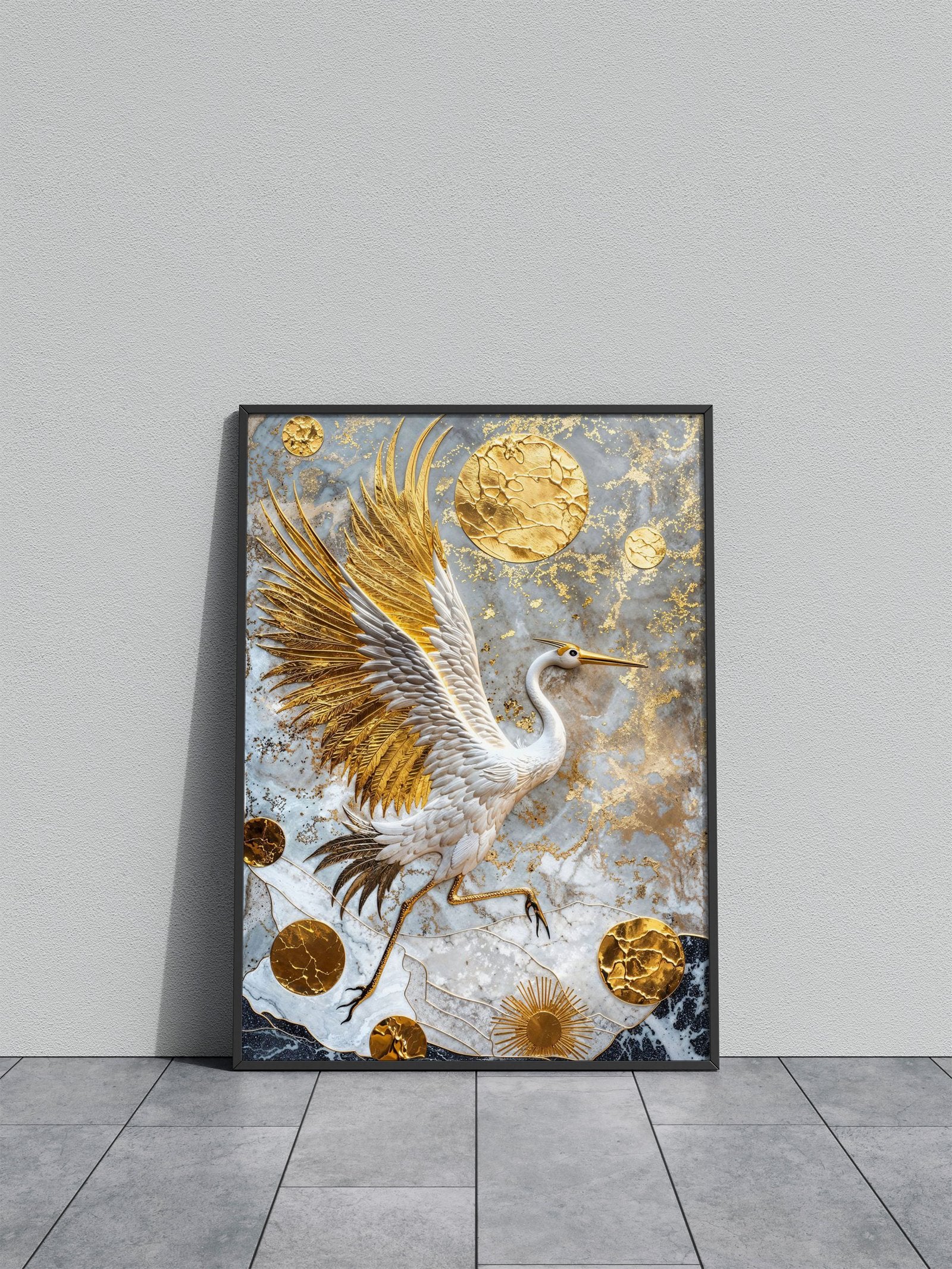Golden Crane Majesty Asian Style Poster | Wall Art for Home & Office | High-Quality Print - High-Quality Visual Display